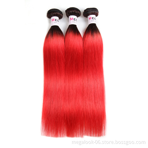 High Quality One Donor Unprocessed Hair Cuticle Aligned Hair Vigin Colored Ombre Red Indian Hair